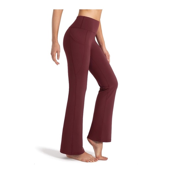 NEW XL G Gradual Women's Bootcut Yoga Pants High Waist Maroon Red - Picture 2 of 9